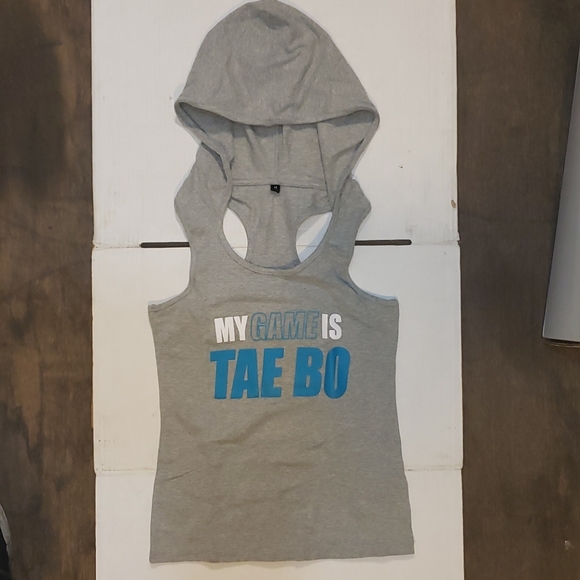 Tae Bo “MY GAME IS TAEBO” Grey Cut-Off Hoodie - Picture 3 of 4